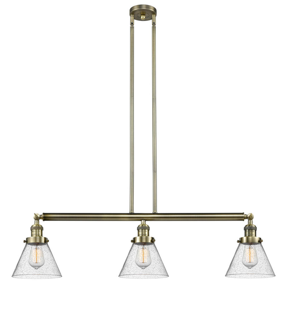 Cone - 3 Light - 40 inch - Antique Brass - Stem Hung - Adjustable Island Light
