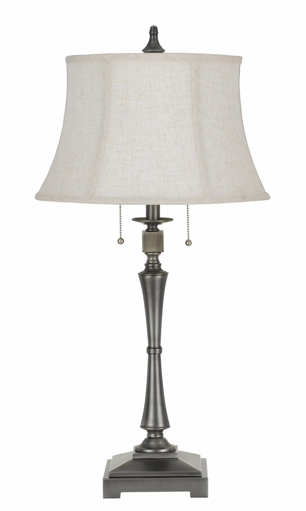 Cal 60W X 2 Madison Metal Table Lamp with SofTBack Fabric Shade Antiqued Silver BO-2443TB-AS 