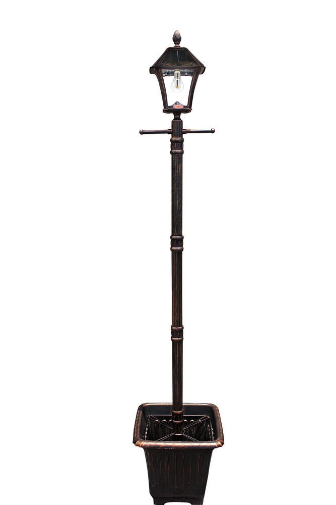 Baytown Bulb Solar Lamp Post with GS Solar LED Light Bulb EZ  Anchor and Planter Base Brushed Bronze